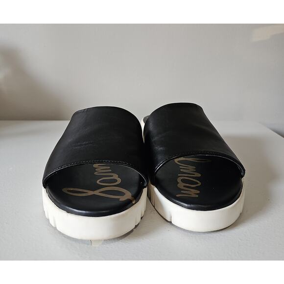 Sam Edelman Leia Sandals Leather Womens 8 Black Slip On Open Toe Comfort - Picture 10 of 11